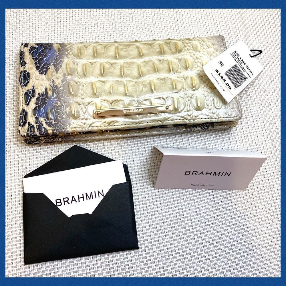 Brahmin Cream and Blue Croc Embossed Wallet